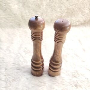 Vintage MCM Tall Wood Salt & Pepper Peppermill Shaker Grinder 10"